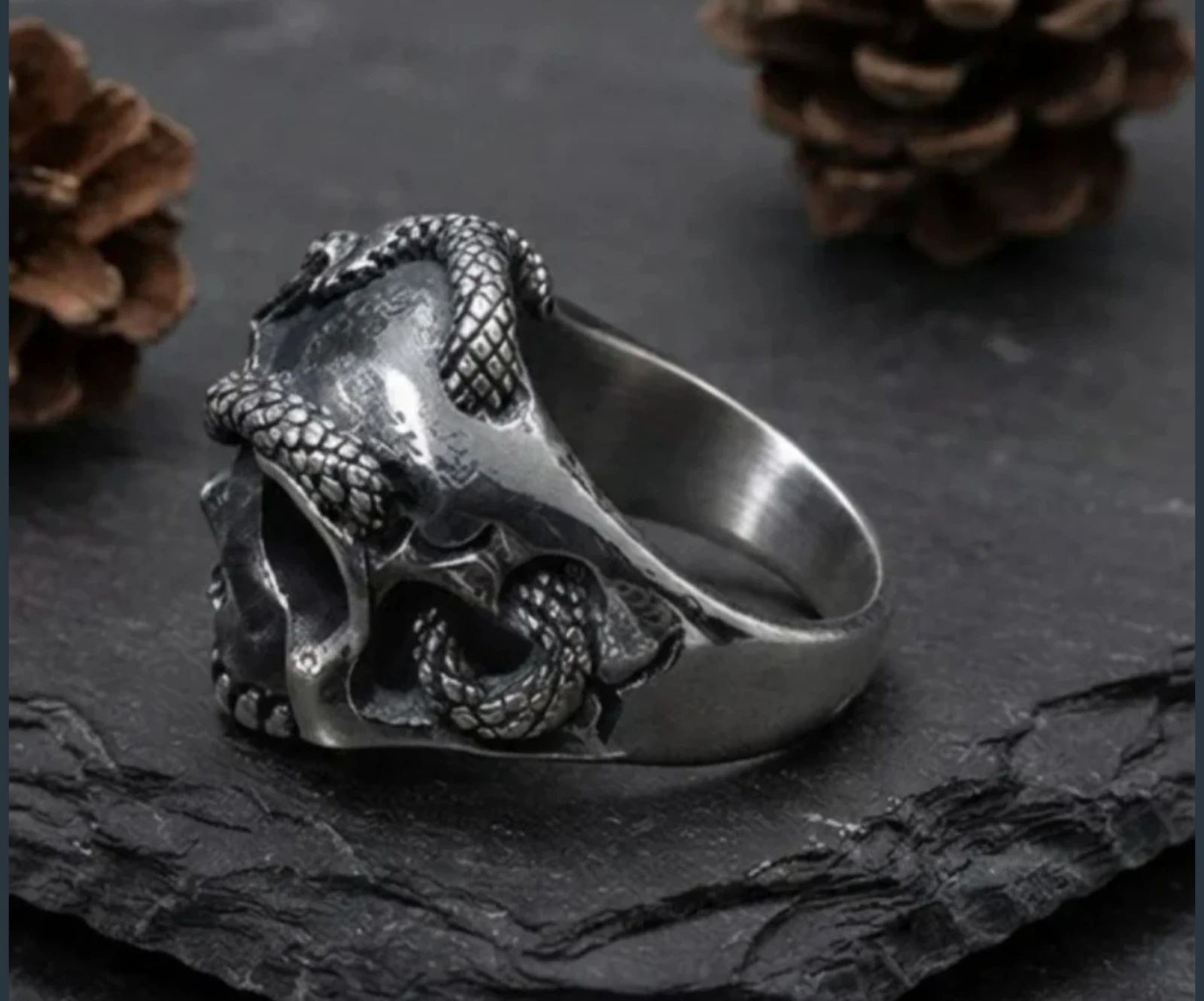 Calavera stalen ring met slang – photo 3